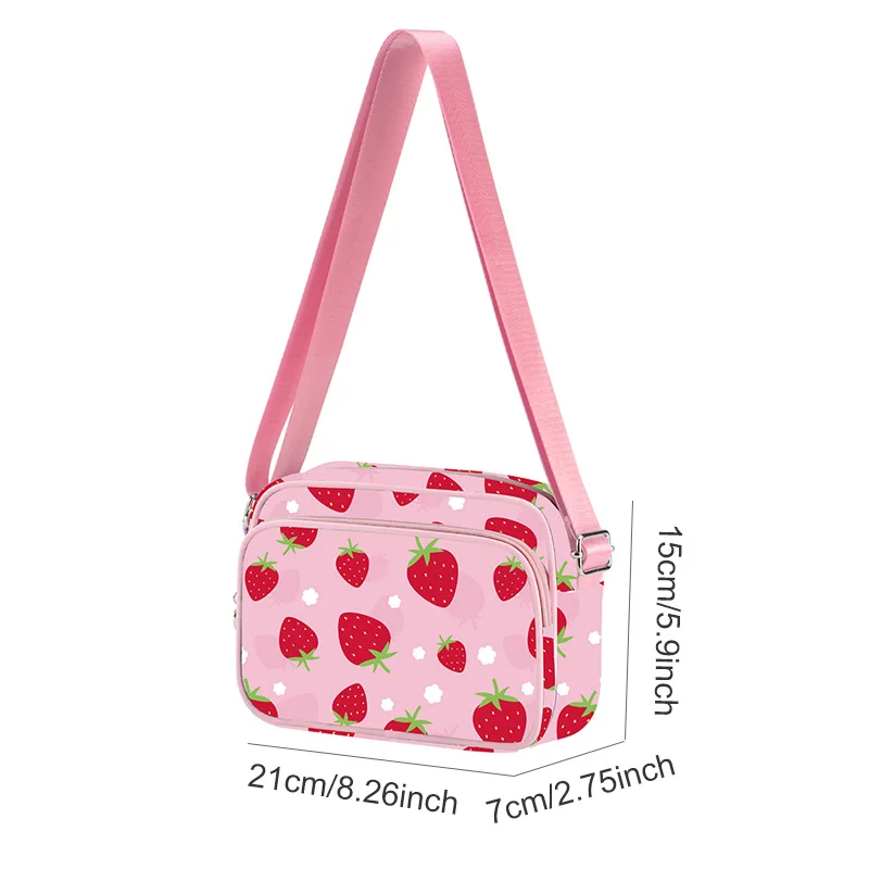 Crossbody Bag with Adjustable Strap Lightweight Messenger Bag with Zipper Closure Strawberry Print Shoulder Bag for Phone Coin