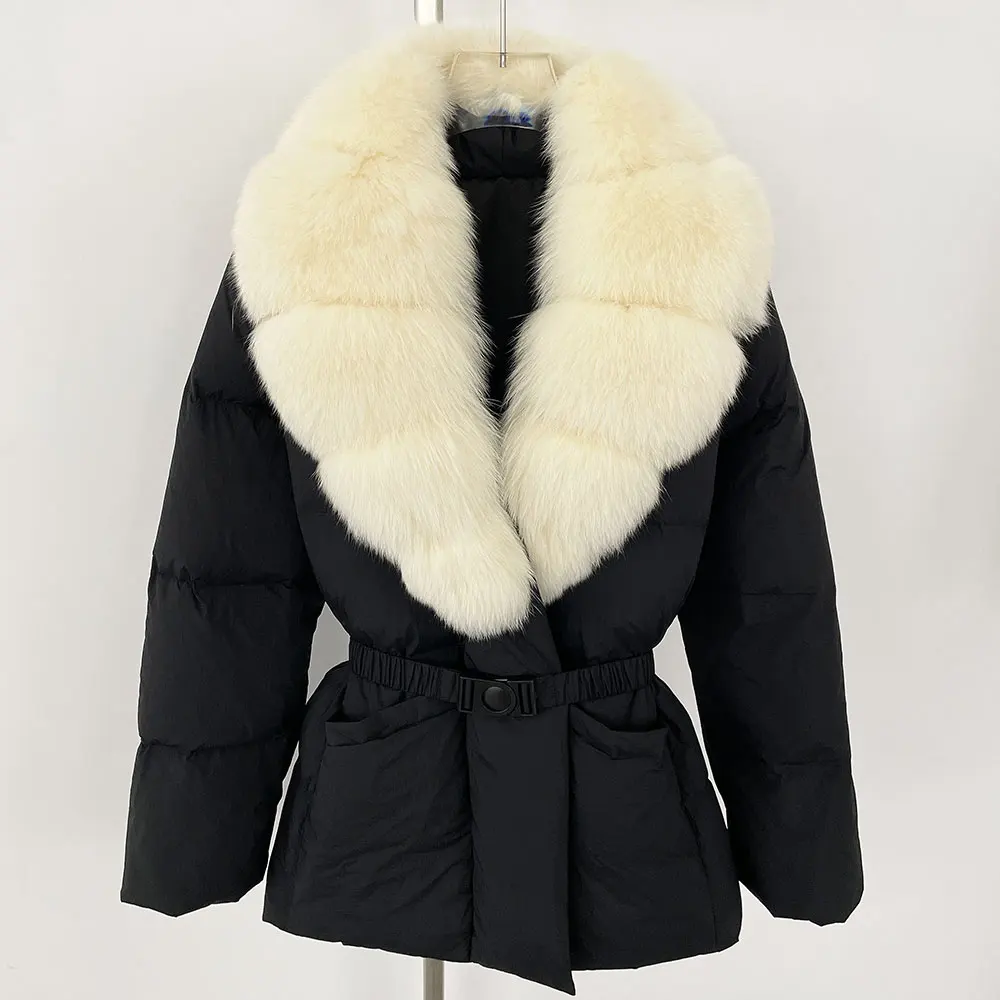 Real Fur Coat Huge Natural Real Fox Fur 2024 New Winter Women Puffer Coat 90% White Duck Down Jacket Casual Female Feather Parka