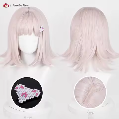 Nanami ChiaKi Cosplay Wig 34cm Gray Pink Short Wigs Heat Resistant Synthetic Hair Anime Cosplay Costumes Wigs + Wig Cap