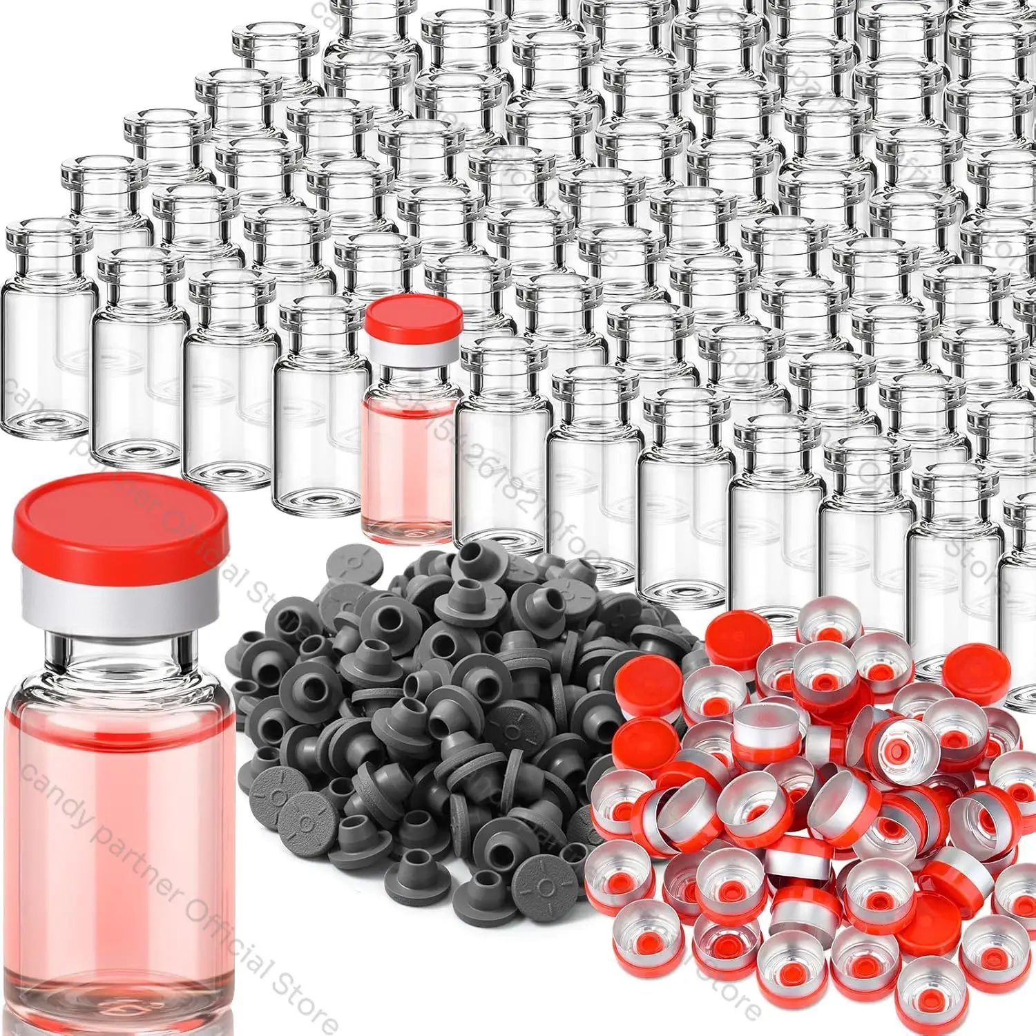 200 Stück 2/3ml Glasfläschchen, Klare Leere Glasfläschchen für Injektionen mit Kunststoff-Aluminium-Klappverschlüssen und Gummi-Injektionsstopfen, flach – Detail 1