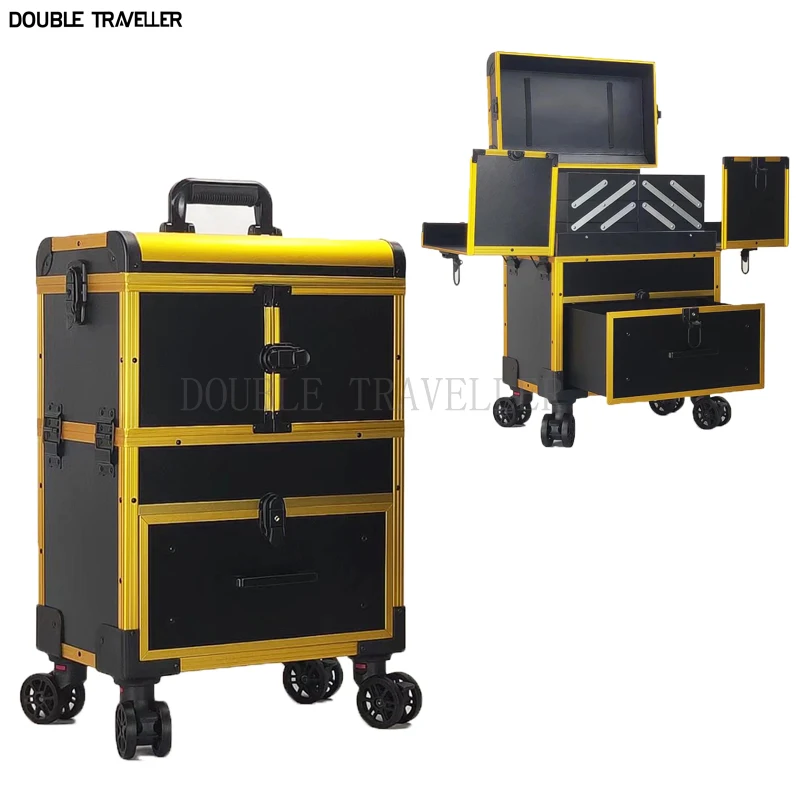 

Travel trolley Beauty box Wheels Nails rolling Toolbox profession suitcase makeup Multi-functional Cosmetic Case on Wheels