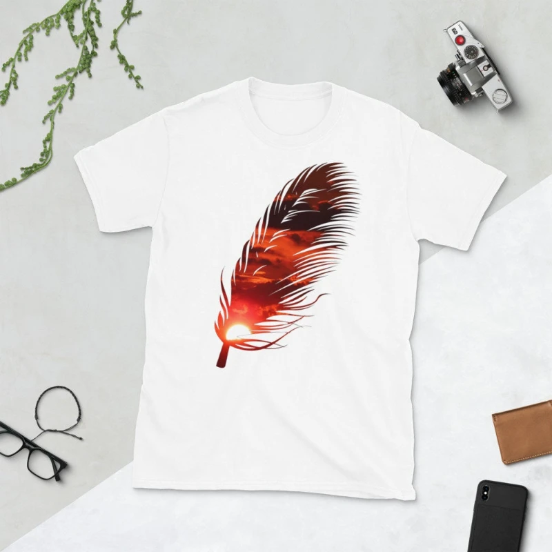 Fire Phoenix Feather T Shirt Burning Red Sunset Orange Skyline Shining Golden Dusk Cloud Nature Camping Outdoor