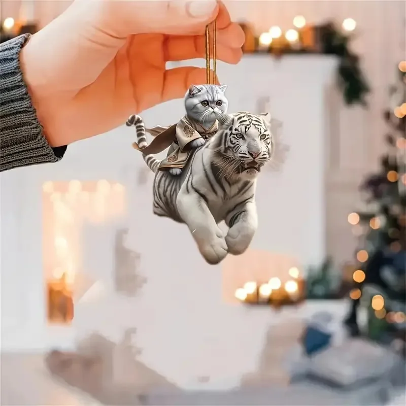 Fashion Cute 2D Flat Acrylic Cat Catch Fish Riding Dog Keychain Men Car Key Ring Lady Bag Pendant Wedding Trinket Party Gift K87