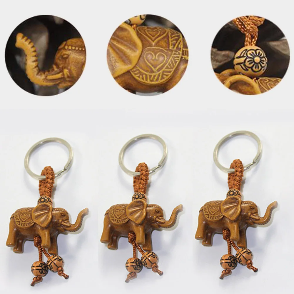 1/2/3Pcs Lucky Elephant Carving Wooden Pendant Keychain KeyRing Defends Evil Gifts Room Decoration Wall Hanging Accessories