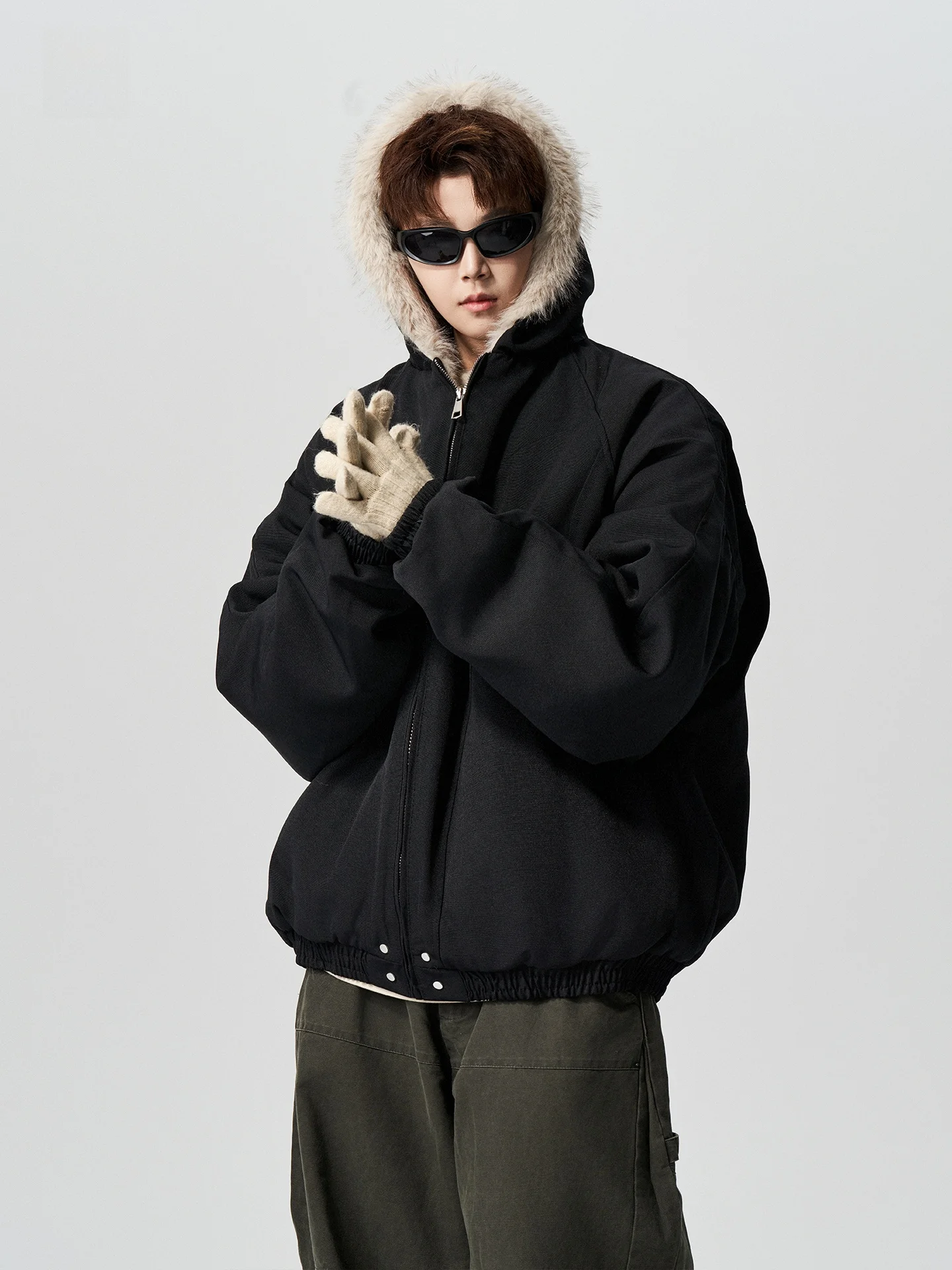 Thiened Jaet de algodón para hombre, abrigo cálido holgado de invierno con cuello de piel de ante para parejas, marca de moda americana, águila de montaña