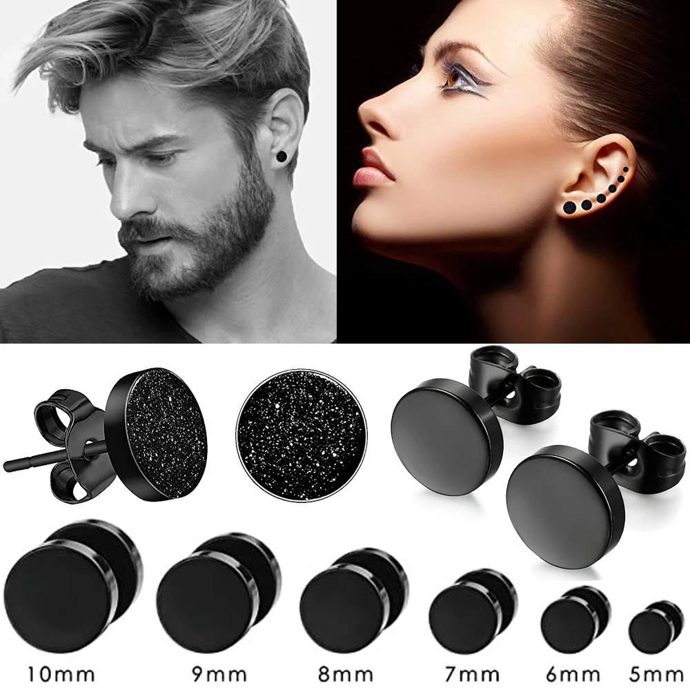 2Pcs Punk Black Unisex Stud Earring Barbell Piercing Earring For Men Women Gothic Street Pop Hip Hop Ear Jewelry Stainless Steel