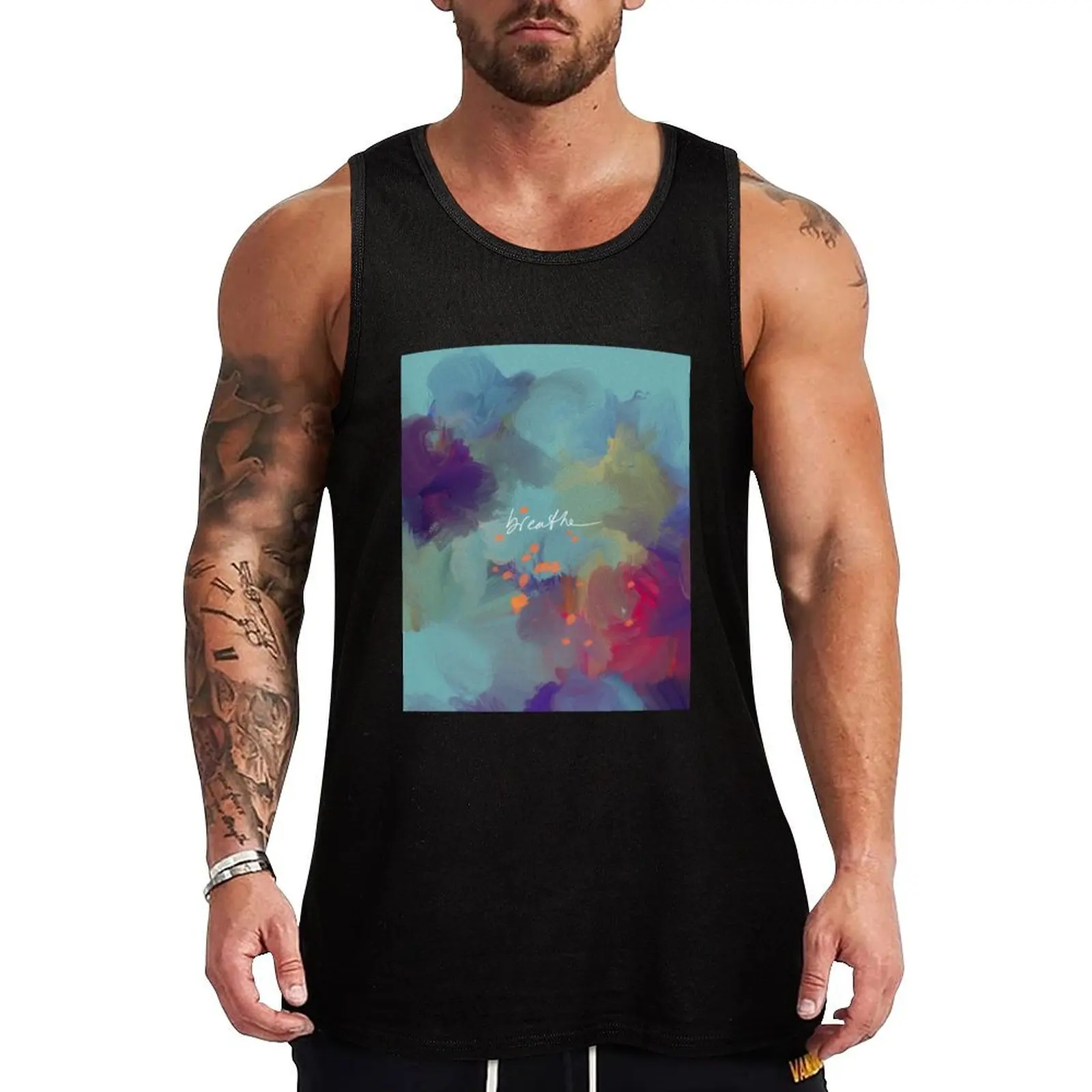 Breathe - Inspirational Blue Abstract Art - Painting by Morgan Harper Nichols Tank Top Classic Fit Undershirt Everyday Wear
