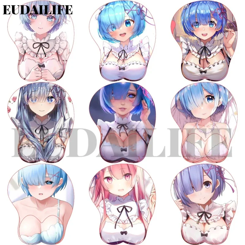 

Re Zero Starting Life Rem Ram Anime 3D подставка для рук и запястья коврик для мыши силиконовый Oppai мягкий коврик для мыши офисная работа отаку подарок