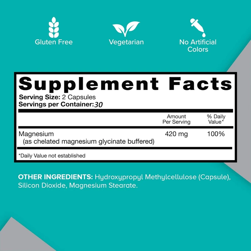 Магниевые капсулы 420 мг, магниевая добавка с высокой абсорбцией, прочность, добавка для костей и мышц, 60 капсул