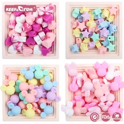 Cuentas de silicona para dentición de bebé, abalorios de corazón de piezas, Estrella y ratón, estampados masticables sin BPA, cadena de chupete artesanal, accesorios de enfermería, 10 Uds.