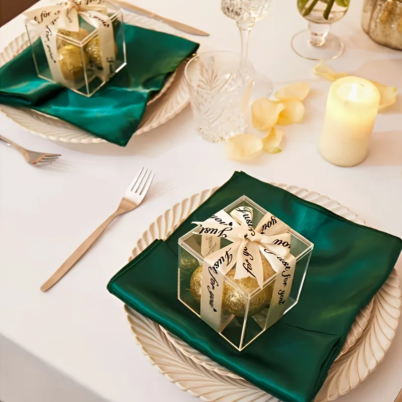 VIKAMA Sage Green Satin Cloth Napkins 16pcs Soft Washable Shiny Square Dinner Napkins for Wedding Party Dining Decor