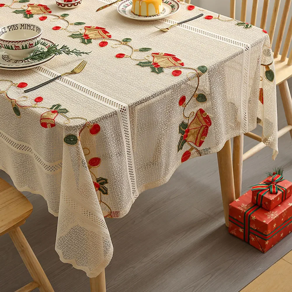 

American Lace Embroidery Tablecloth, Rectangular Christmas Bell, Dining Table, Coffee Table, Party Decoration, Cloth Cover, Home