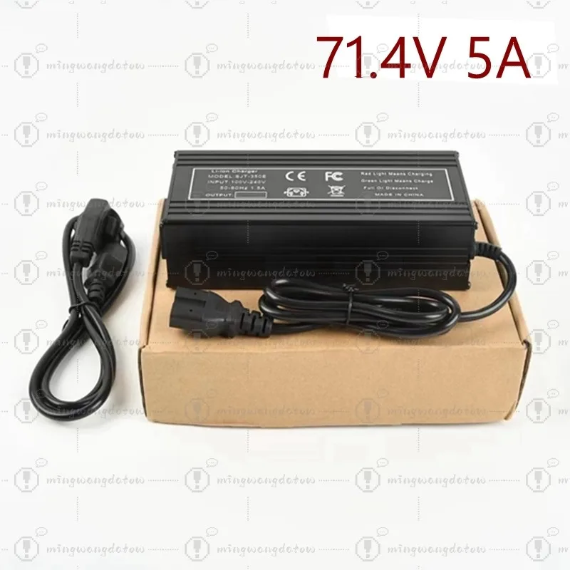 

Зарядное устройство для литиевых аккумуляторов 71.4V 5A для 17S 62.9V Li-ion аккумуляторных блоков, высококачественное зарядное устройство с вилкой EU/US/UK/AU