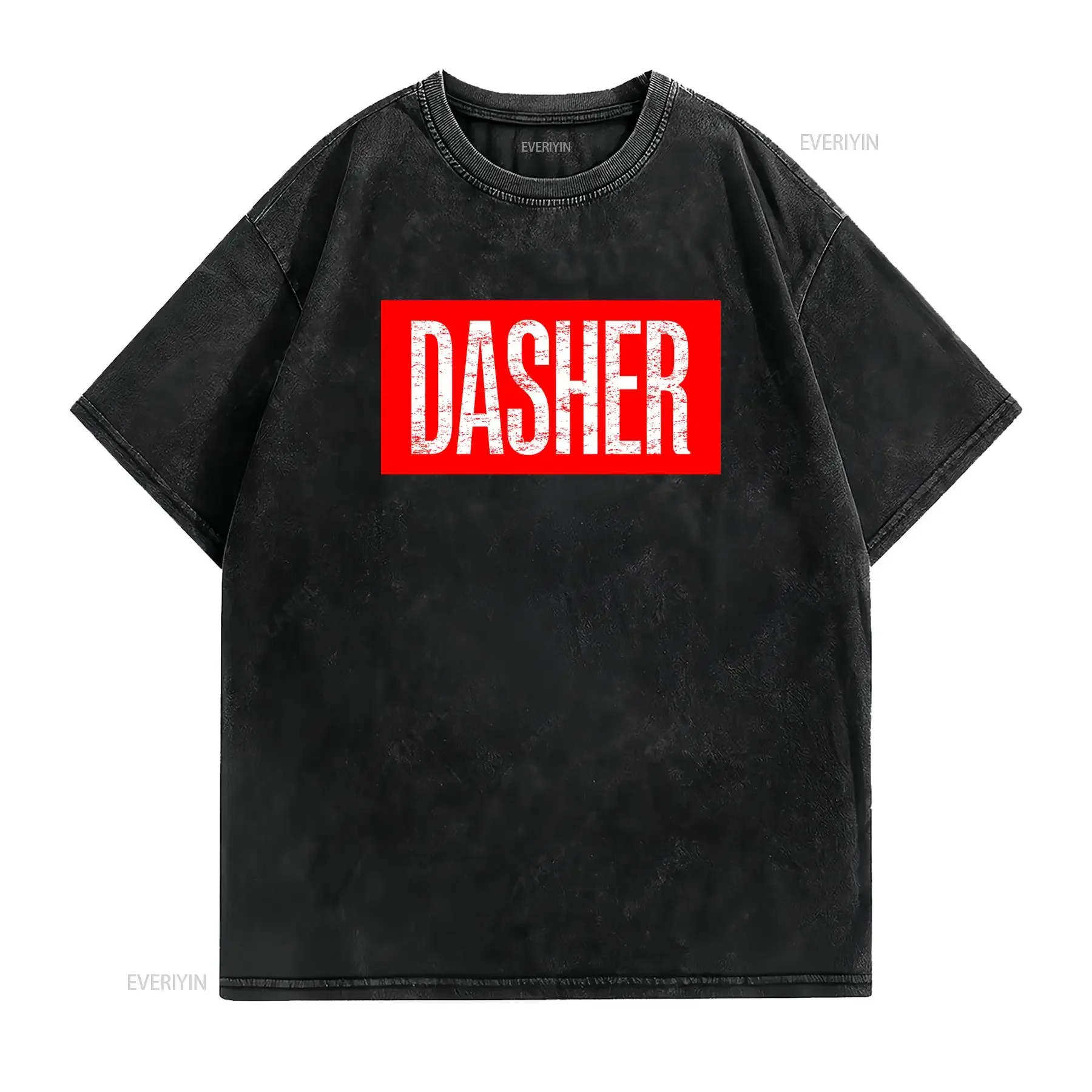 Vintage Distressed Dasher Letter Print Casual Streetwear T Shirt vintage Washed Soft Top For Everyday Wear Stretched