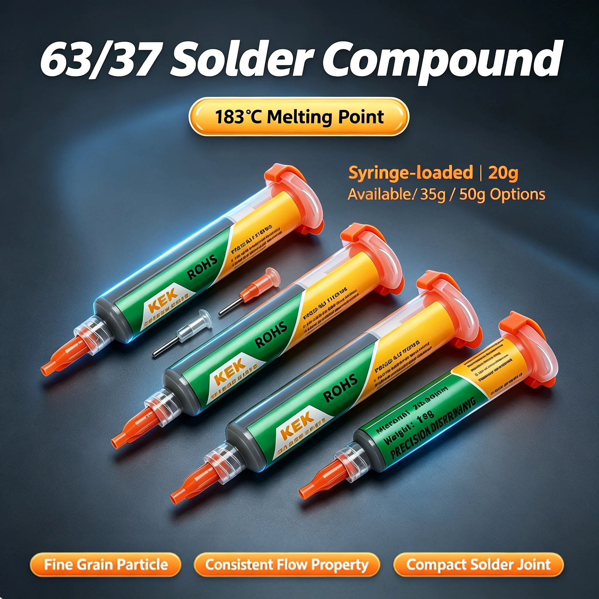 Needle Tube Sn63Pb37 Solder Paste 183℃ Welding Temperature Wear Resistant Soldering Flux Paste for Electronic Circuit Board Weld