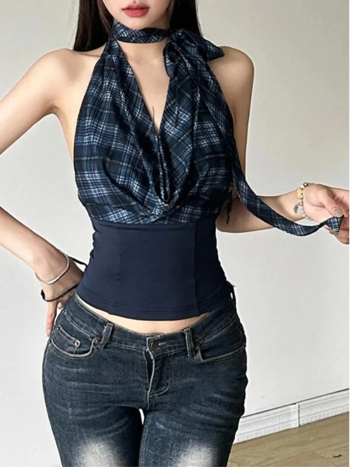 Pure Color Bal Rope Tied Ne Top Women's Street Sle Casual Breathable Polyester Fiber Spring Summer Outerwear