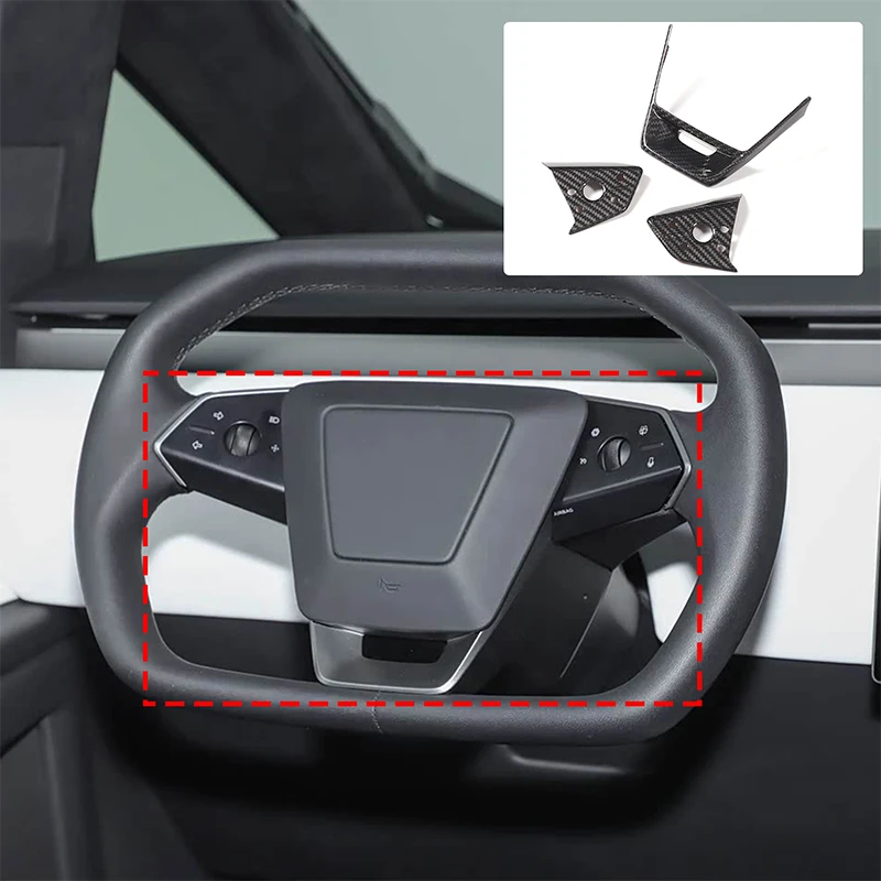 

Real Carbon Fiber For Tesla Cybertruck 2024+ Car steering wheel key frame decoration sticker car interior protection accessories