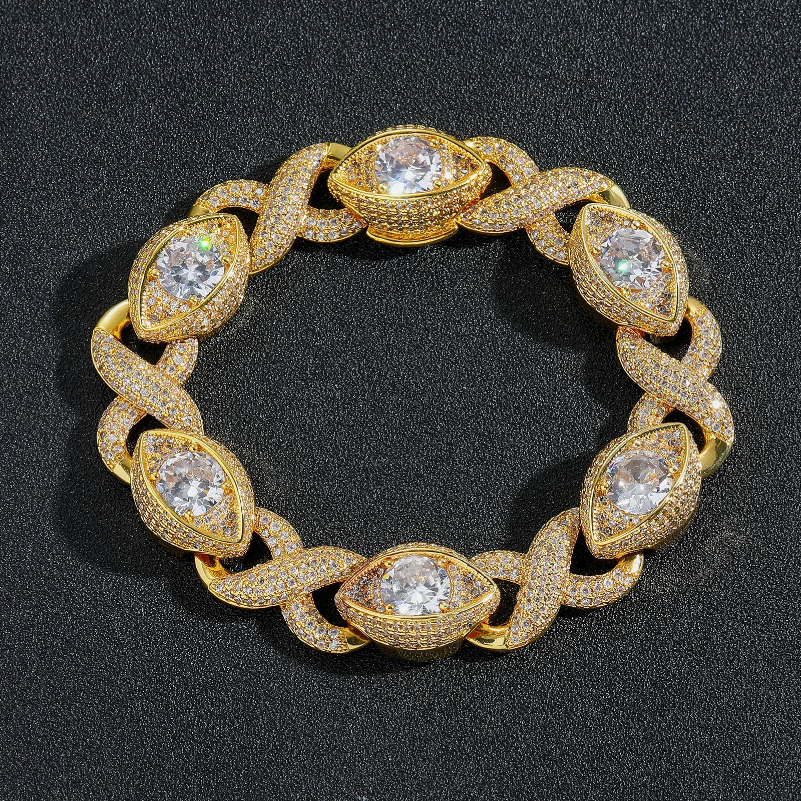 15MM Infinity Eye Cuban Link Bracelet Full Micro Pave Zircon Gold Silver Plated 8 Shape Hip Hop Men Street Jewelry