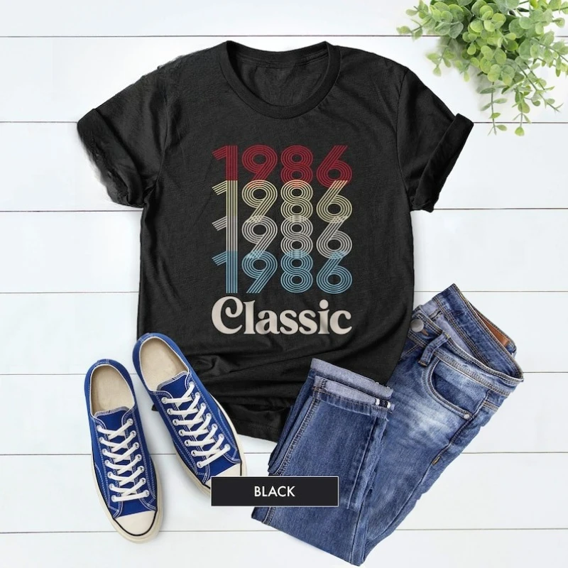 Retro-bedrucktes T-Shirt, klassisches Geburtstags-Vintage-186-Shirt, 40. für Damen und Herren, Geschenk, modisches All-Match-Oberteil, T-Shirt kurz