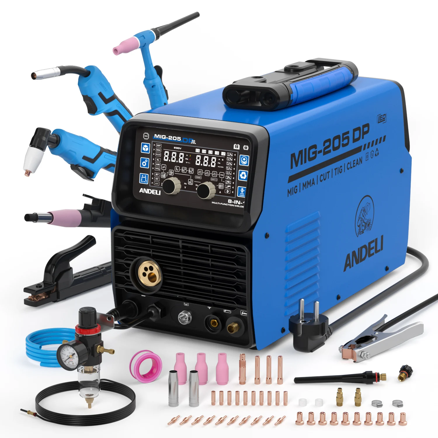 

ANDELI 2026 New Arrival 110V 220V MIG-205DP 10 in 1 MIG TIG CUT MMA and Flux Clean Welding Machine