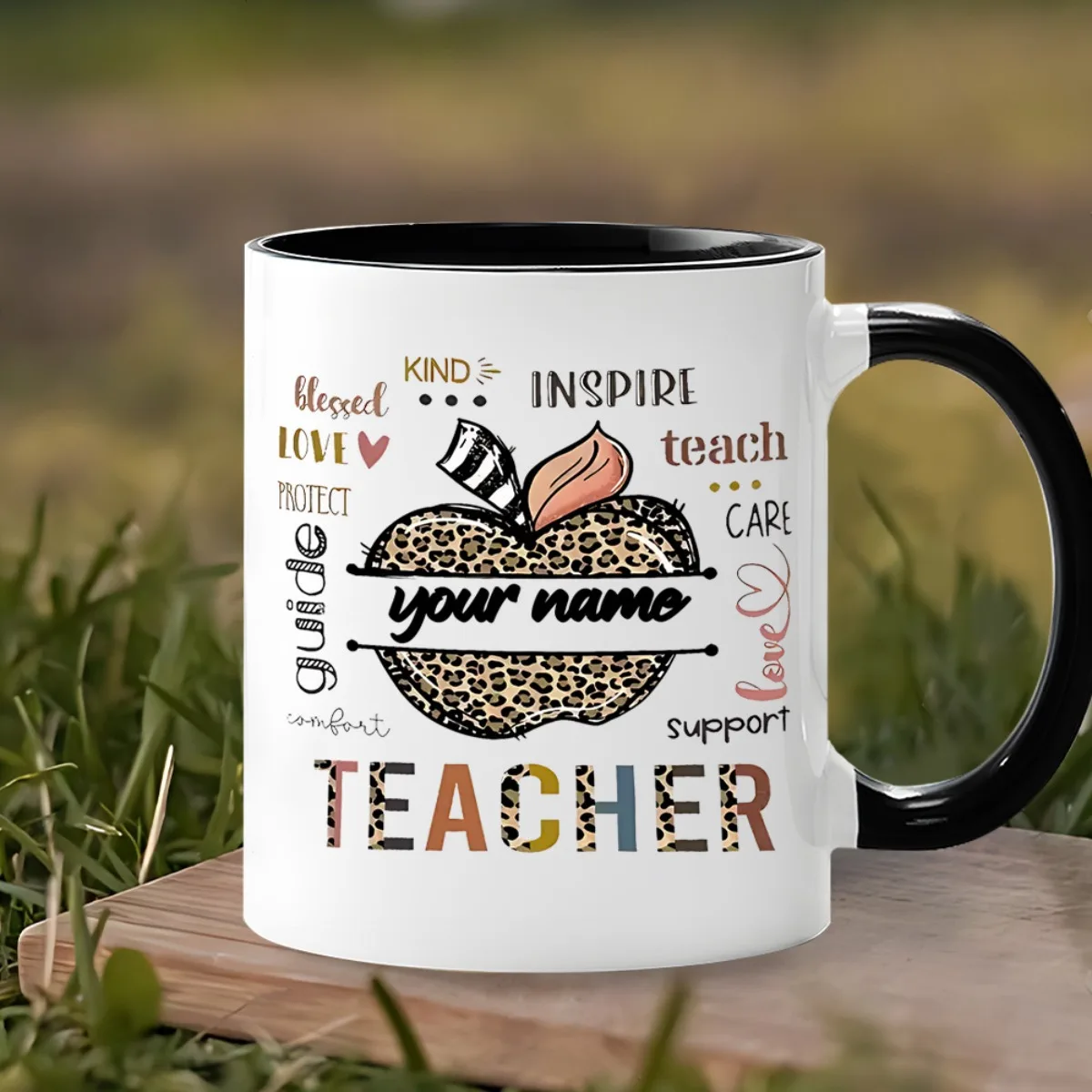 Custom Name Happy Teacher Day Mug 7 Colors 11oz Ceramic Coffee Cup Dishwasher Safe Gift for Favorite Teacher