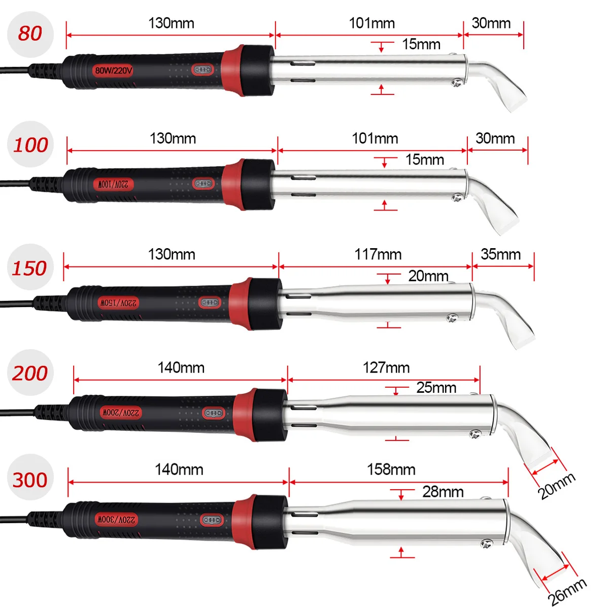 Ferro de solda elétrico de alta potência com luz indicadora, Handtools, calor externo, Pen Type, Safe, 80-300W, 220V, frete grátis