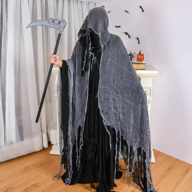 Unisex Halloween Ghost Dementors Cosplay Costume Gothic Horror Zombie Tattered Hooded Capes Day Of The Dead Party Props Cloaks