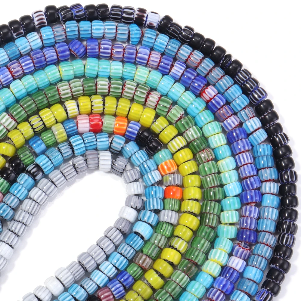 Apx 90 Stück/Strang 6x4mm Flache Kürbis-Lampwork-Perlen für Schmuckherstellung Zylinderförmige Glasierte Glasperlen DIY Armband Halskette – Detail 6