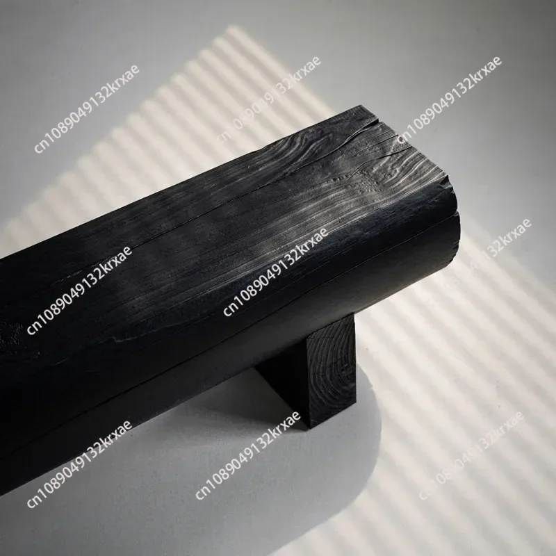 Carbonized Black Solid Wood Bench, Root Carving Log Shoe Changing Stool, TV Cabinet Furniture for B&B