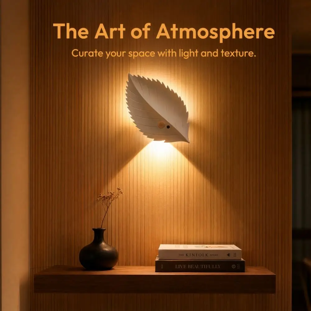 RGB/Warm Light Leaf Wall Lamp Remote Control Wireless Motion-sensing Night Light USB Rechargeable Decorative Lighting