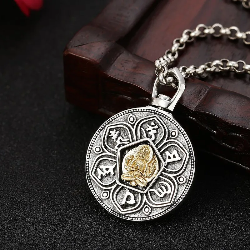 

S925 Sterling Silver Jewelry Men's and Women's Ethnic Style Six Character True Words Pendant Thai Silver Retro Bronze Buddha Sta