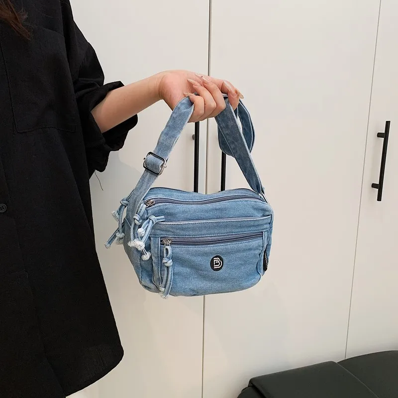 

Faionable джинсовая сумка через плечо, женская нейлоновая дорожная сумка на одно плечо, повседневная парусиновая сумка, новинка 2025, молодежная сумка для отдыха