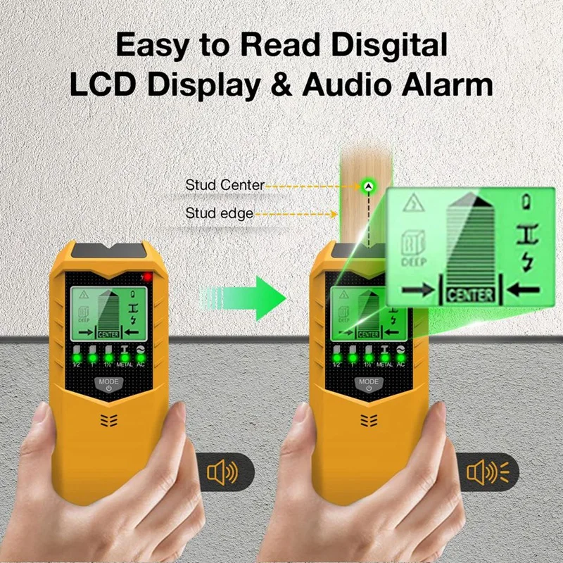 5 in 1 Electric Multi-Function Stud Detector Smart Stud Sensor with LCD Display for Wood AC Wire Pipe Metal Studs-FABY