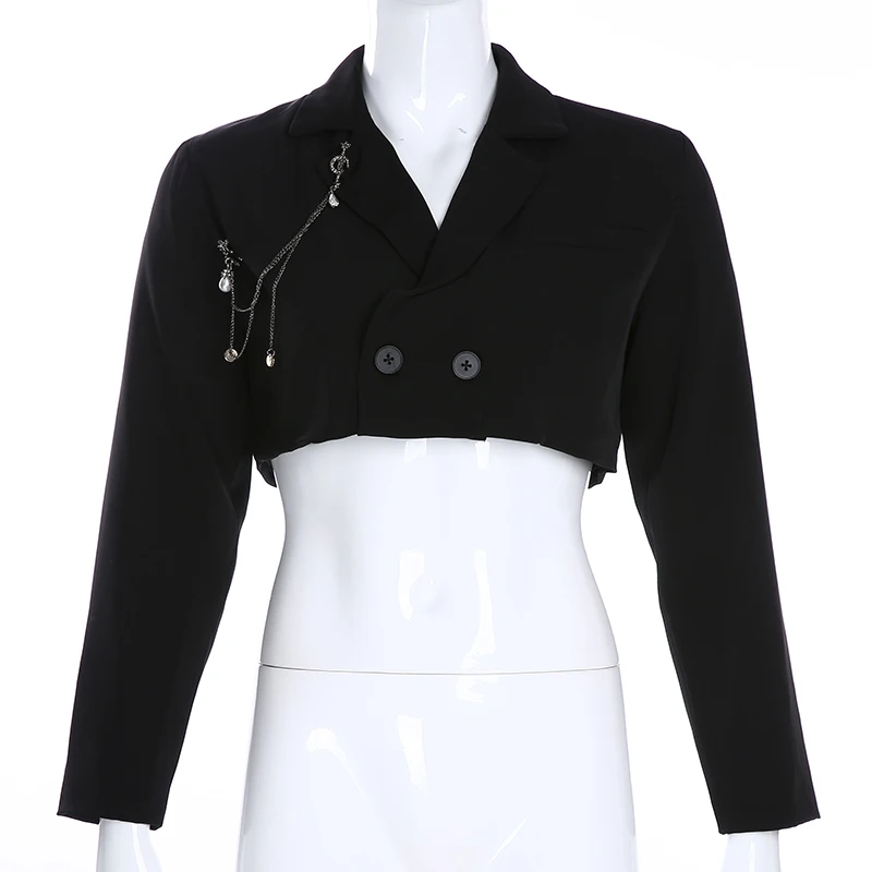 Rapwriter Fashion Star Brooch Notched Single-breasted Blazers Women  Autumn Long Sleeve Loose Crop Jacket Veste Femme Blazer