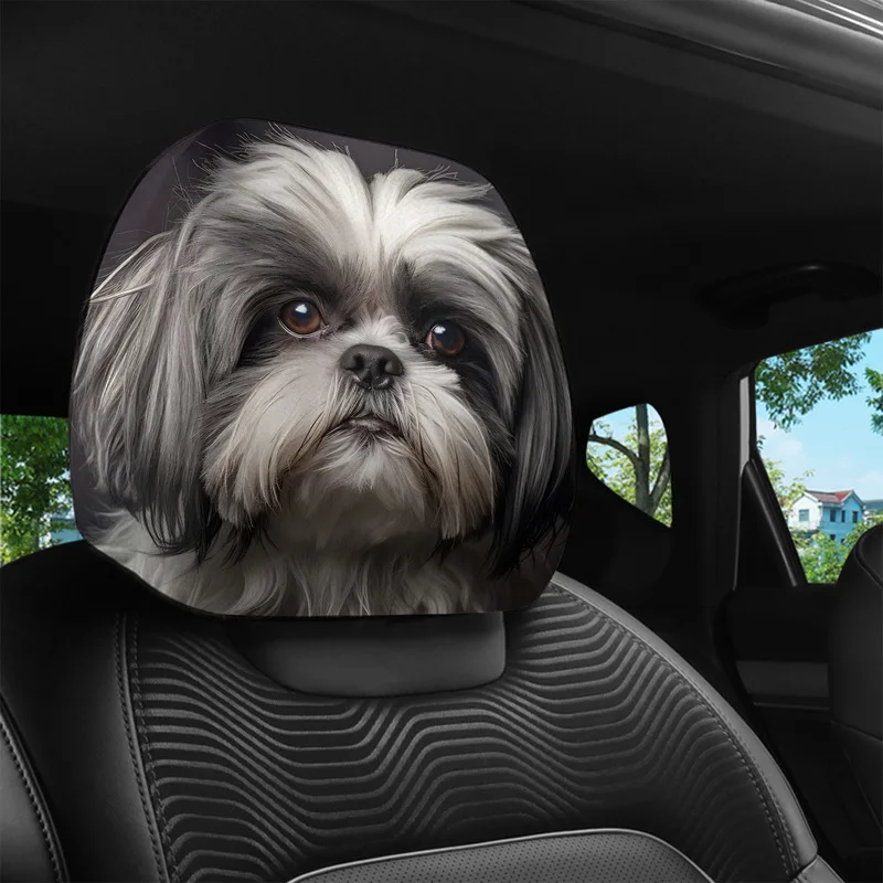 Car Headrest Covers, Shih Tzu Dog Print, 1/2 Pcs