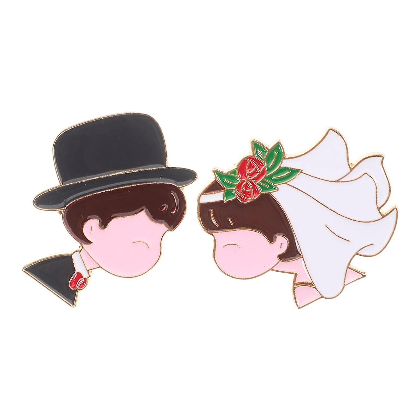 

2pcs Wedding Lapel Pins Cute Bride Pin Cartoon Badge Pins For Bridal Groom Accessories Durable Metal Couple Unity Broochesgroom