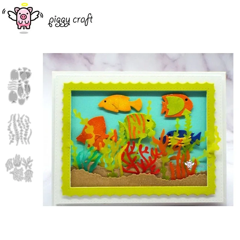 Piggy Craft metal cutting dies cut die mold Aquatic coral fish Scrapbook paper craft knife mould blade punch stencils dies