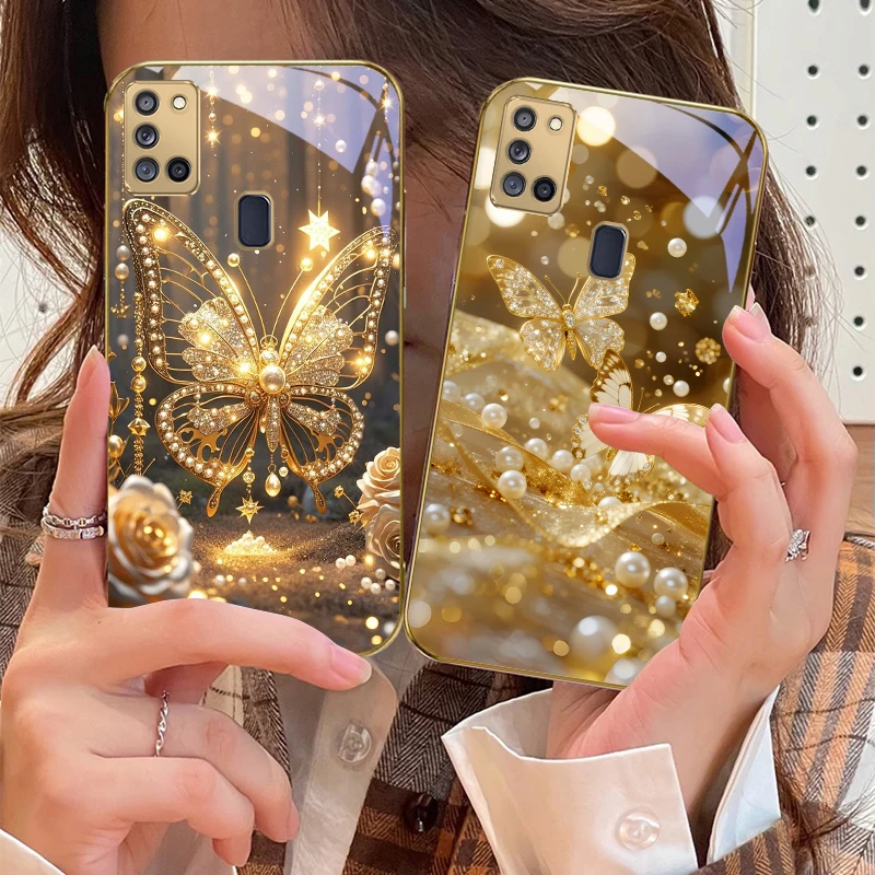 المشهد الذهبي لسامسونج A 31 32 A33 A34 35 14 A15 13 16 25 26 50 52 53 54 55 56 70 71 72 73 حافظة هاتف زجاجية ذهبية