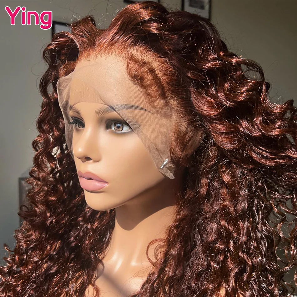 

Chocolate Brown Colored Ready Go Culry Wave 13x6 Transparent Lace Front Wig Ready Go PrePlucked Brazilian 5x5 Lace Closure Wigs