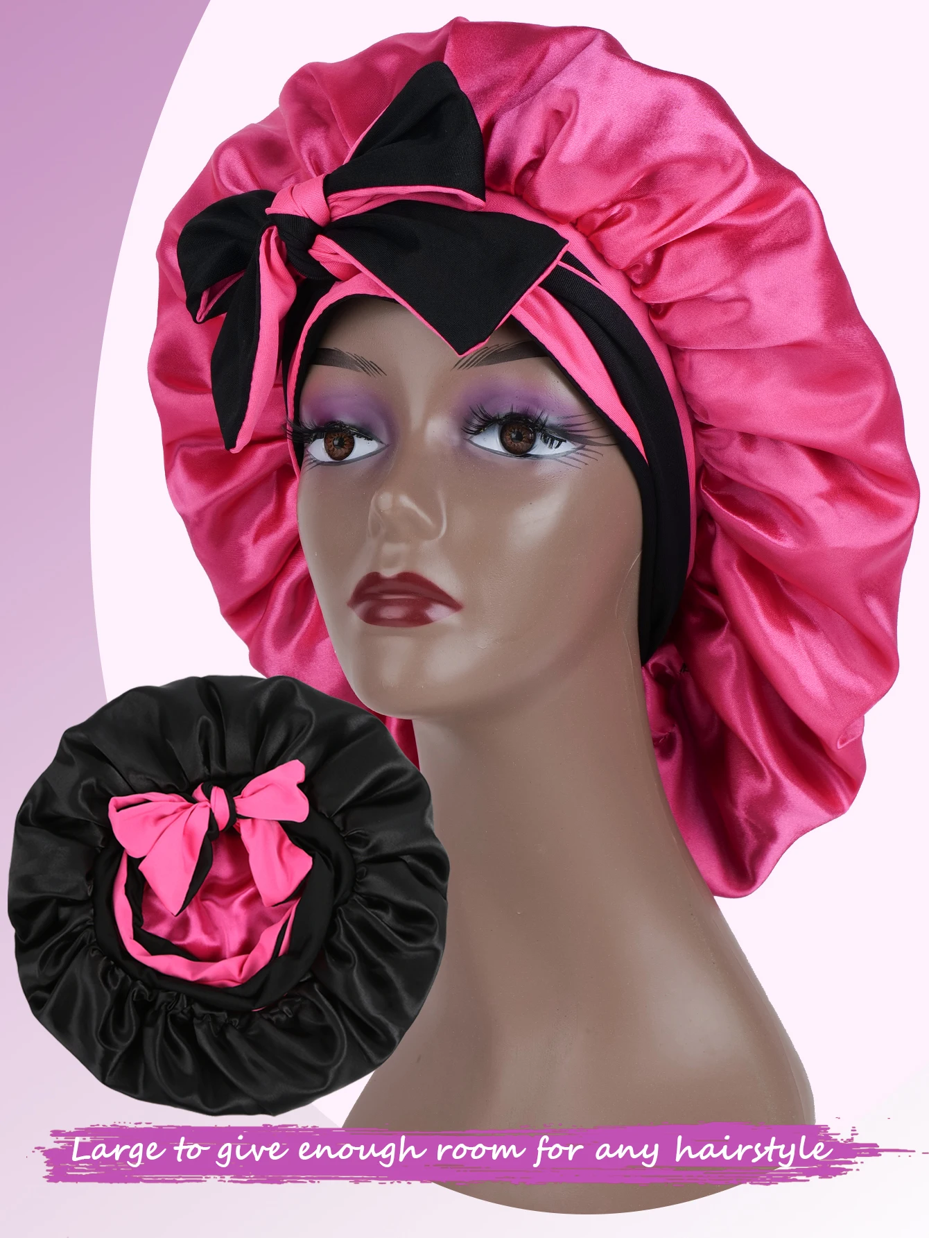 Unisex Smooth Solid Color Satin Sleep Cap with Butterfly Kno