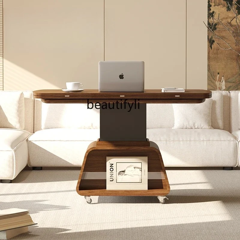 

Medium-old folding tea table dining table two-in-one movable lifting living room table without taking up space