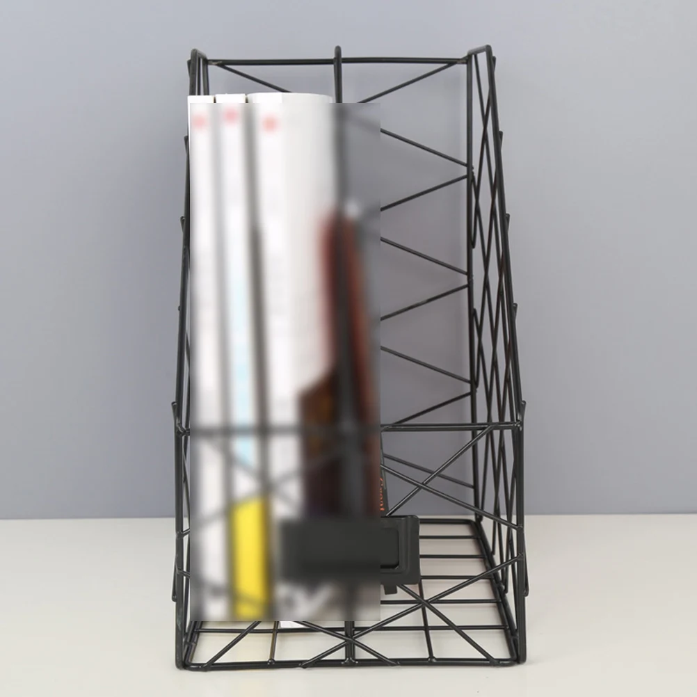 

Black Nordic Style Desktop Document Storage Rack Hollowed Out Iron Books Organizer Magazine Holder File Organizer for Office