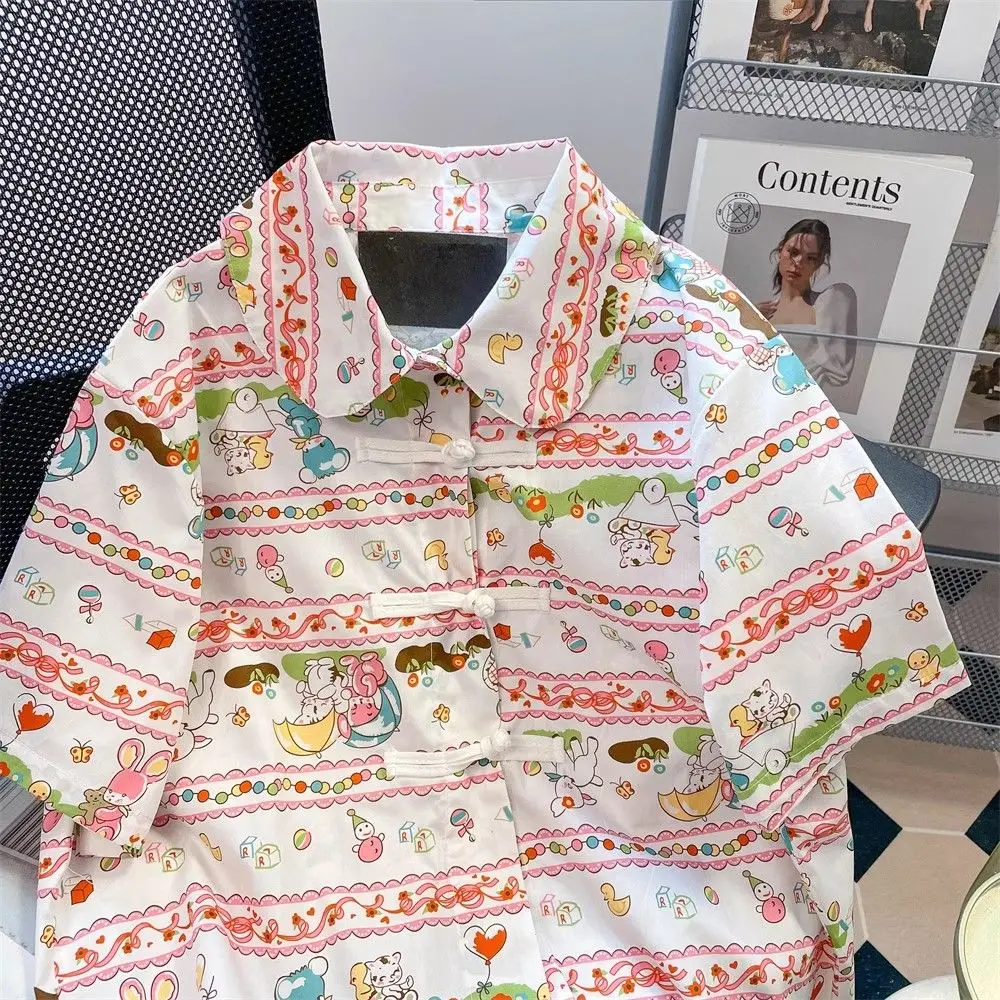 Cute Preppy Style Single Breasted Shirt Students Girls Kawaii Lapel Shirts Japanese Cartoon Rabbit Print Doll Collar Blouse Tops