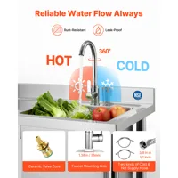 SucceBuy Stainless Steel Utility Sink 39.4/47 x 19.7 x 37 in Commercial Kitchen Sink with Hot & Cold Water Pipe for Restaurant 4
