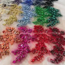 Handsewn Rhinestone Flower for Wedding Dress,Rhinestones Coats, Mirrored Shoulders, DIY Patch, Glass Drill, Sparkling Flowers