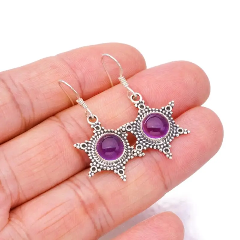 StarGems Natural Amethyst Handmade 925 Sterling Silver Earrings 2