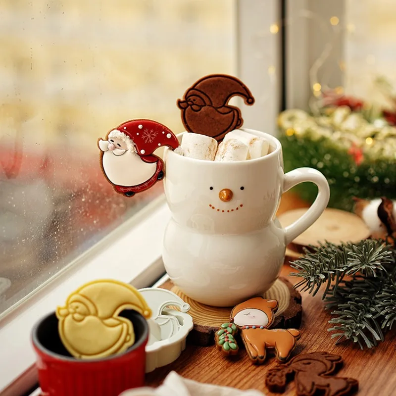 Christmas Cup Cookies Cutters Embossing Cute Santa Claus Snowman Elk Shape  Fondant Biscuit Stamps Mold Cake Decoration Tools