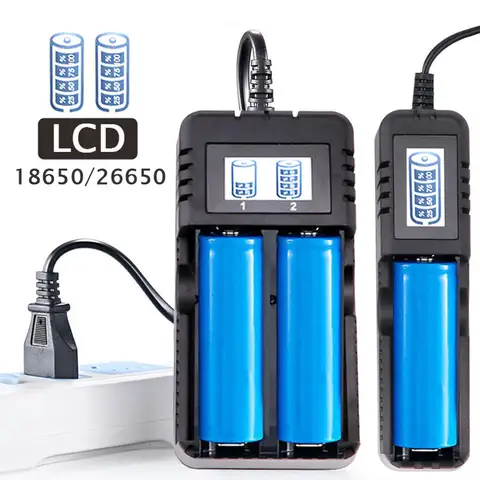 LCD 18650 Battery Charger 1 / 2 Slots Dual For 26650/18650/14500/16340 Charging 4.2V Rechargeable Lithium Battery Charger