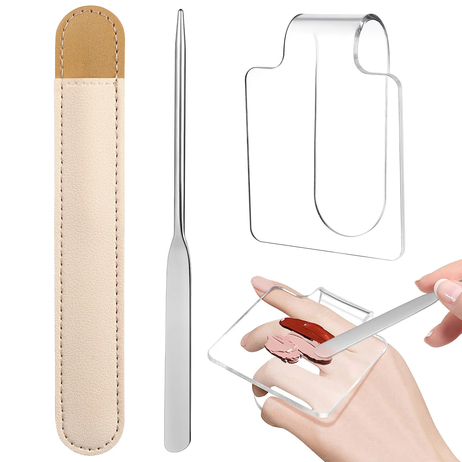 

Handheld Makeup Plate with Spatula and Storage Bag for Mixing Foundations Creams Suitable for Professional Makeup Artists
