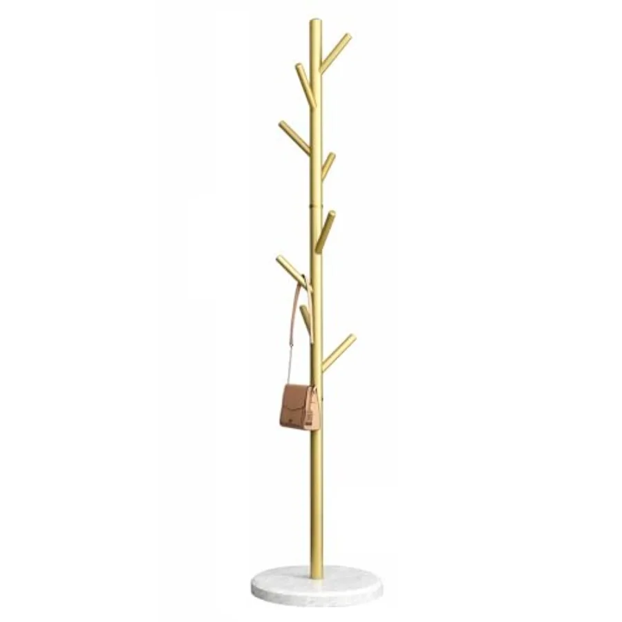 

Freestanding Coat Rack with Natural Marble Base 7 Heavy-Duty Hooks Adjustable Height for Bedroom/Office/Hallway Gold